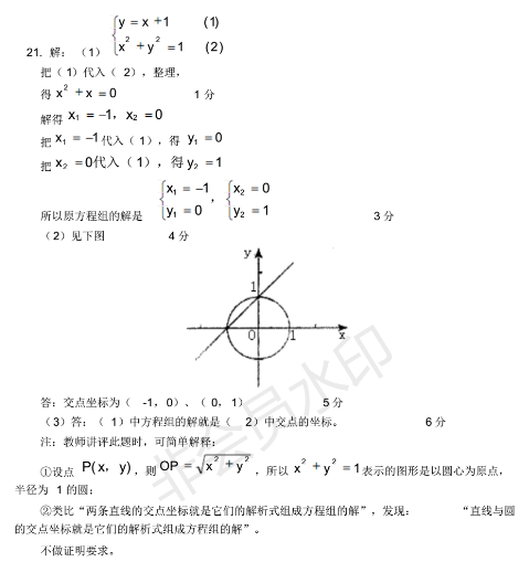 解方程組y=X+1和X2+Y2=1，并且寫出函數(shù)Y=X+1和O的交點(diǎn)坐標(biāo)，并且寫出方程組的解和交點(diǎn)坐標(biāo)的關(guān)系