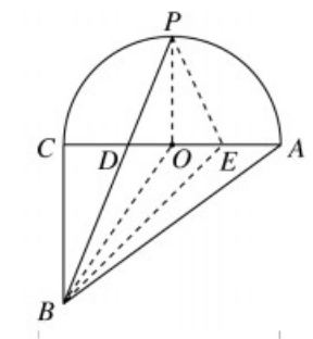 如圖，在直角三角形ABC中，∠ACB=90°，CA＝4．點(diǎn)P是半圓弧AC的中點(diǎn)，連接BP，線段BP把圖形APCB分成兩部分，則這兩部分面積之差的絕對(duì)值是__