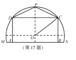 某農(nóng)場有一塊農(nóng)田,如圖所示,它的邊界由園O的一段圓弧MPN(P為此圓弧的中點)和線段MN構(gòu)成.已知圓O的半徑為40米,點P到MN的距離為50米?，F(xiàn)規(guī)劃在此農(nóng)田上修建兩個溫室大棚,大棚I內(nèi)的地塊形狀為矩形ABCD,大棚Ⅱ內(nèi)的地塊形狀為△CDP,要求AB均在線段MN上,C,D均在圓弧上.設(shè)OC與MN所成的角為θ