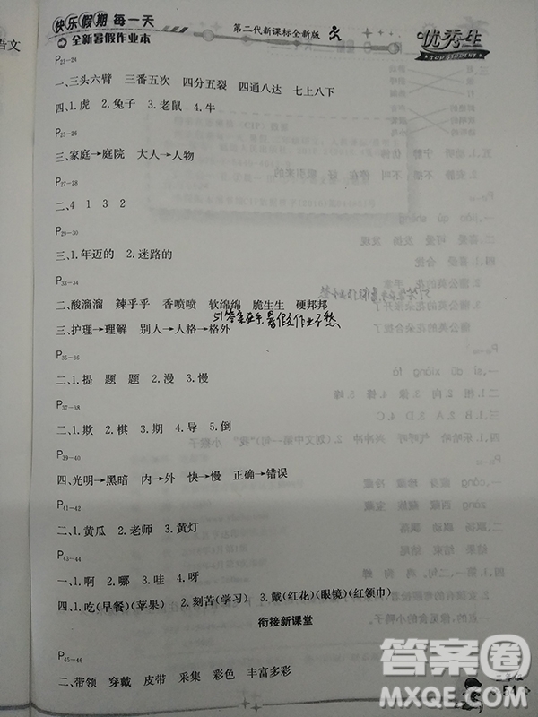 2019優(yōu)秀生快樂(lè)假期每一天全新暑假作業(yè)本2年級(jí)語(yǔ)文人教版答案