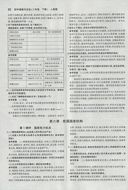 2018義務(wù)教育教科書人教版八年級道德與法治下冊參考答案