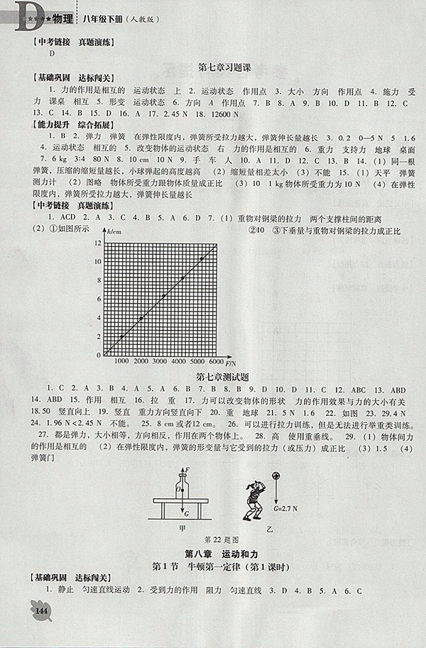 2018年新課程人教版D版生物學(xué)能力培養(yǎng)八年級下冊參考答案