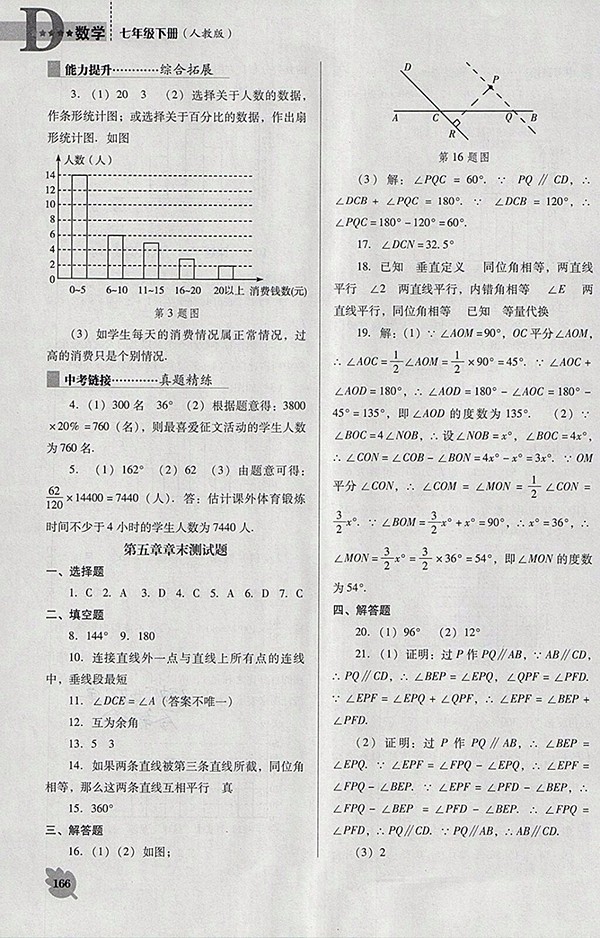 2018年人教版D版新課程數(shù)學(xué)能力培養(yǎng)七年級(jí)下冊(cè)參考答案