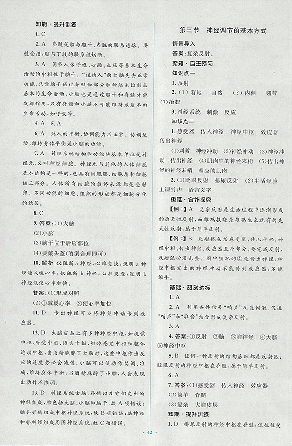 2018年人教版新課標(biāo)初中同步學(xué)習(xí)目標(biāo)與檢測(cè)生物七年級(jí)下冊(cè)答案