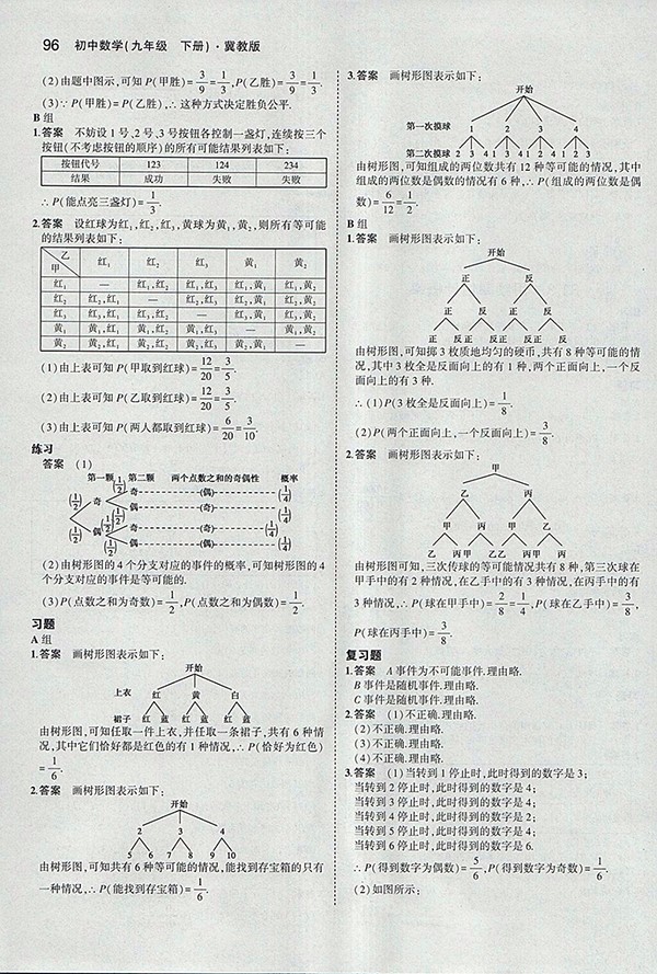 最新義務(wù)教育教科書冀教版數(shù)學(xué)九年級下冊參考答案