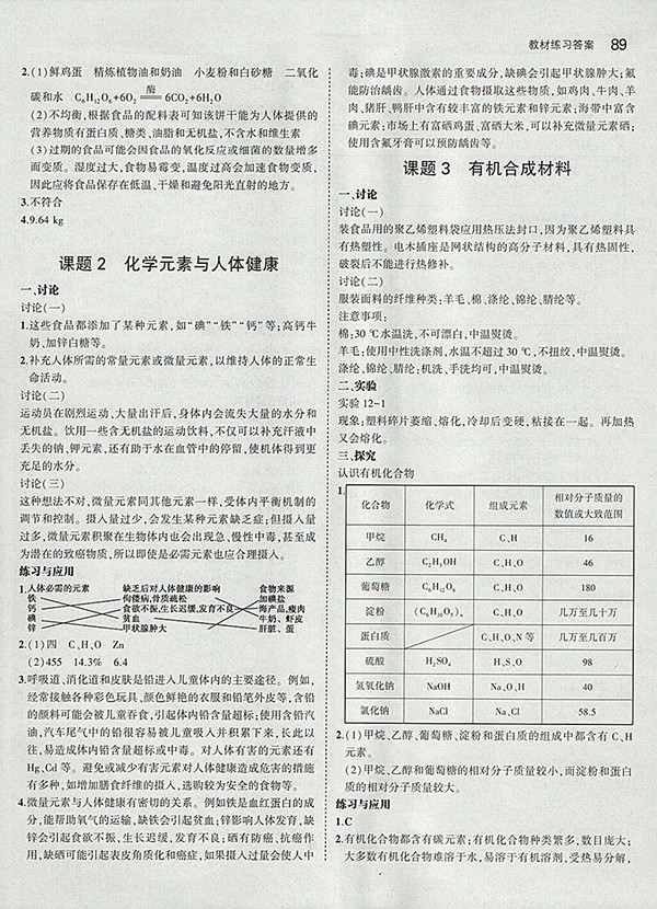 最新版義務教育教科書人教版化學九年級下冊參考答案