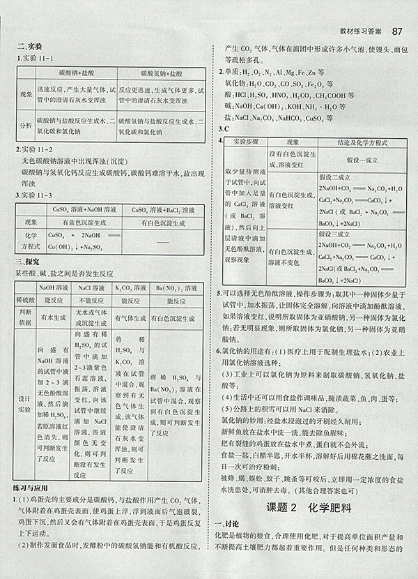 最新版義務教育教科書人教版化學九年級下冊參考答案