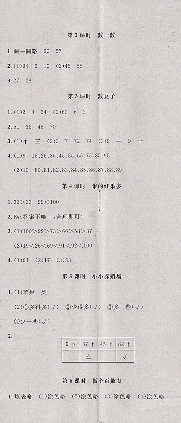 2018北師大版非常1加1一課一練數(shù)學一年級下冊參考答案