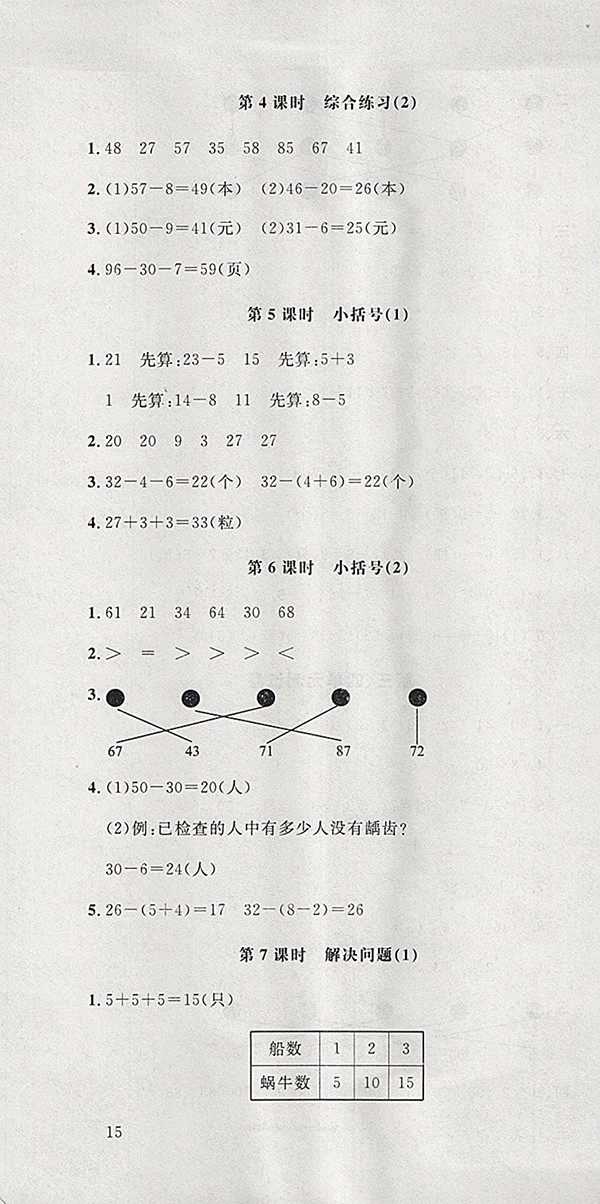 2018人教版非常1加1一課一練數(shù)學(xué)一年級(jí)下冊(cè)參考答案