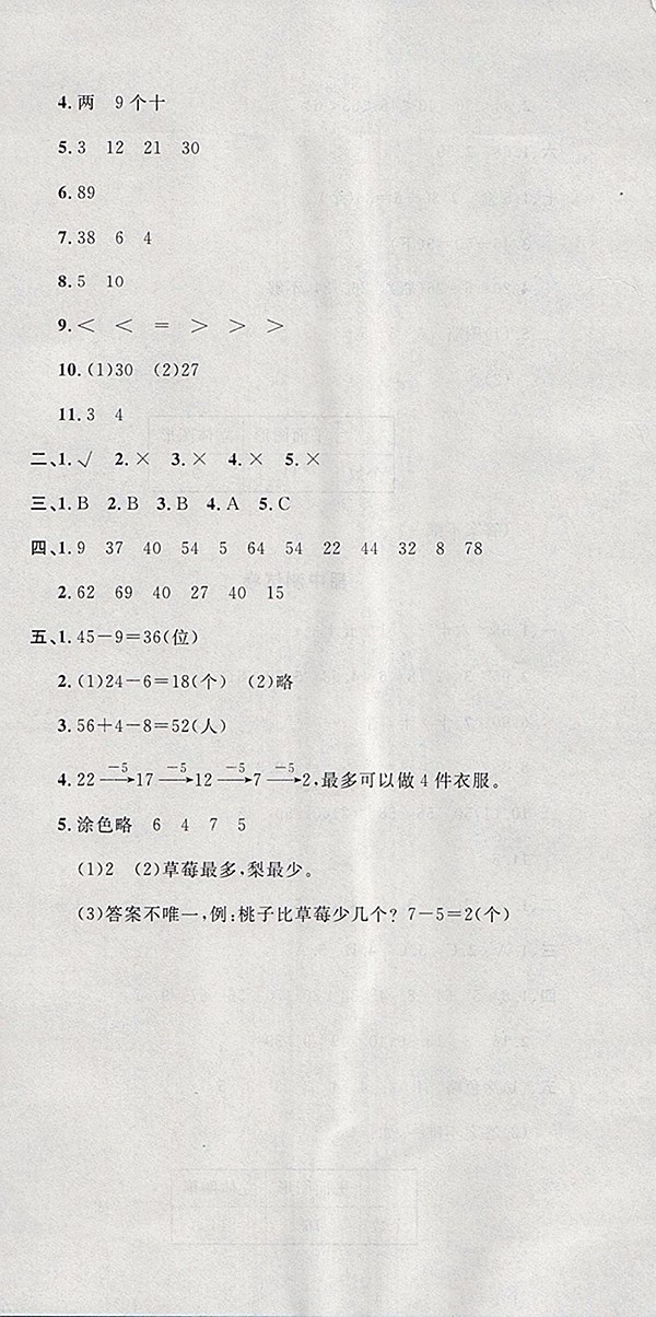 2018人教版非常1加1一課一練數(shù)學(xué)一年級(jí)下冊(cè)參考答案