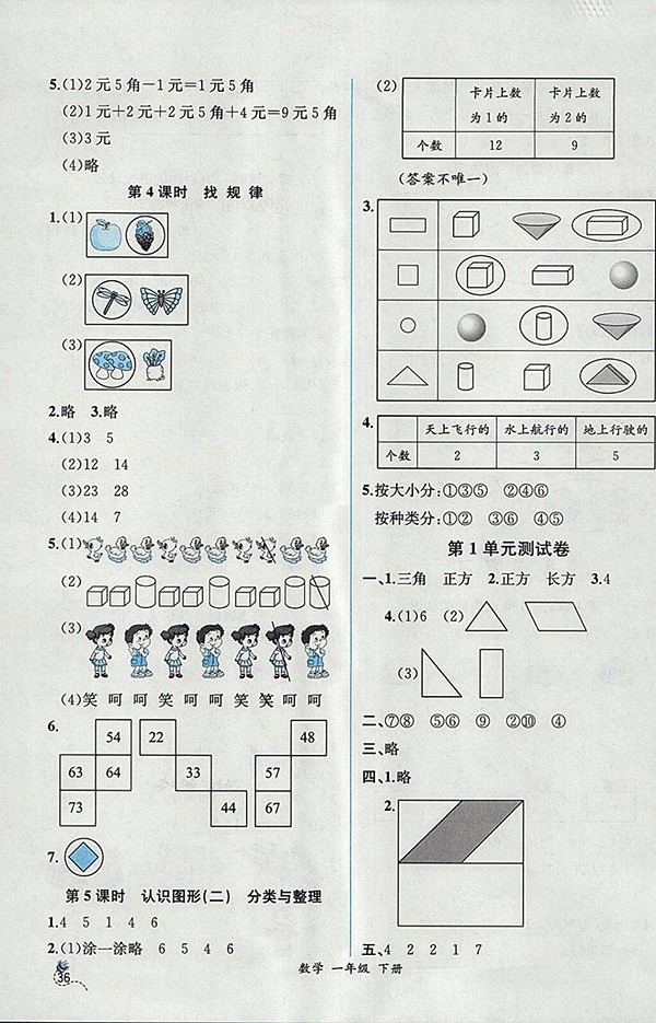 2018人教版同步導(dǎo)學(xué)案課時(shí)練一年級(jí)數(shù)學(xué)下冊(cè)參考答案