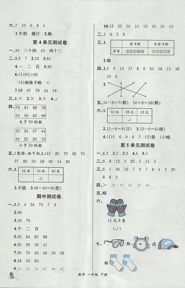 2018人教版同步導(dǎo)學(xué)案課時(shí)練一年級(jí)數(shù)學(xué)下冊(cè)參考答案