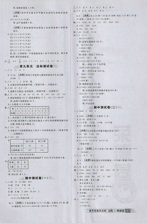 2018年好卷蘇教版數(shù)學(xué)三年級(jí)下冊(cè)參考答案