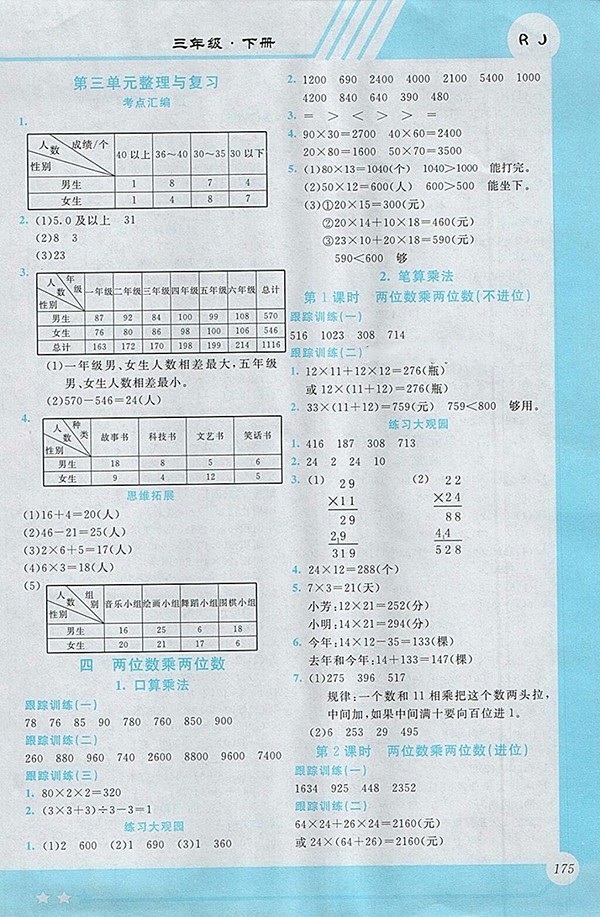 2018人教版小學(xué)數(shù)學(xué)全程解讀三年級(jí)下冊(cè)參考答案