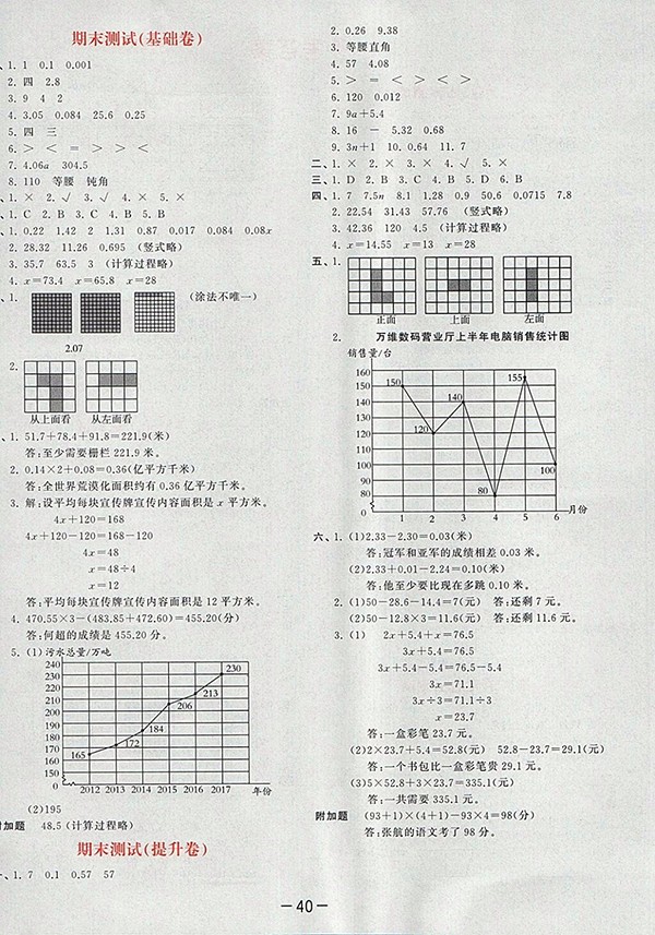 2018北師大版53天天練小學(xué)數(shù)學(xué)四年級(jí)下冊(cè)參考答案