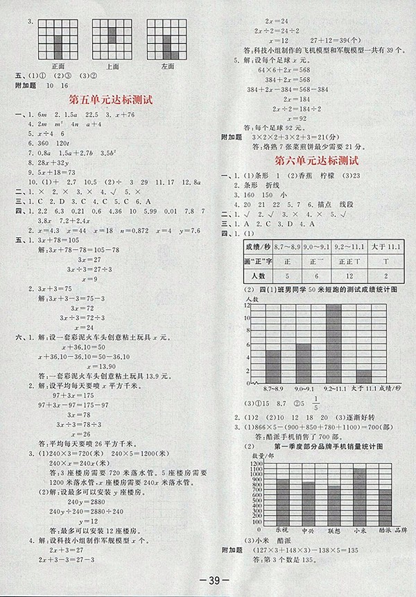 2018北師大版53天天練小學(xué)數(shù)學(xué)四年級(jí)下冊(cè)參考答案