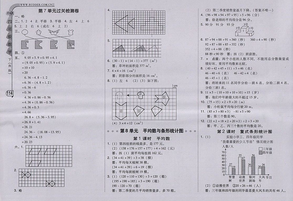 2018人教版綜合應(yīng)用創(chuàng)新題典中點(diǎn)數(shù)學(xué)四年級(jí)下冊(cè)參考答案