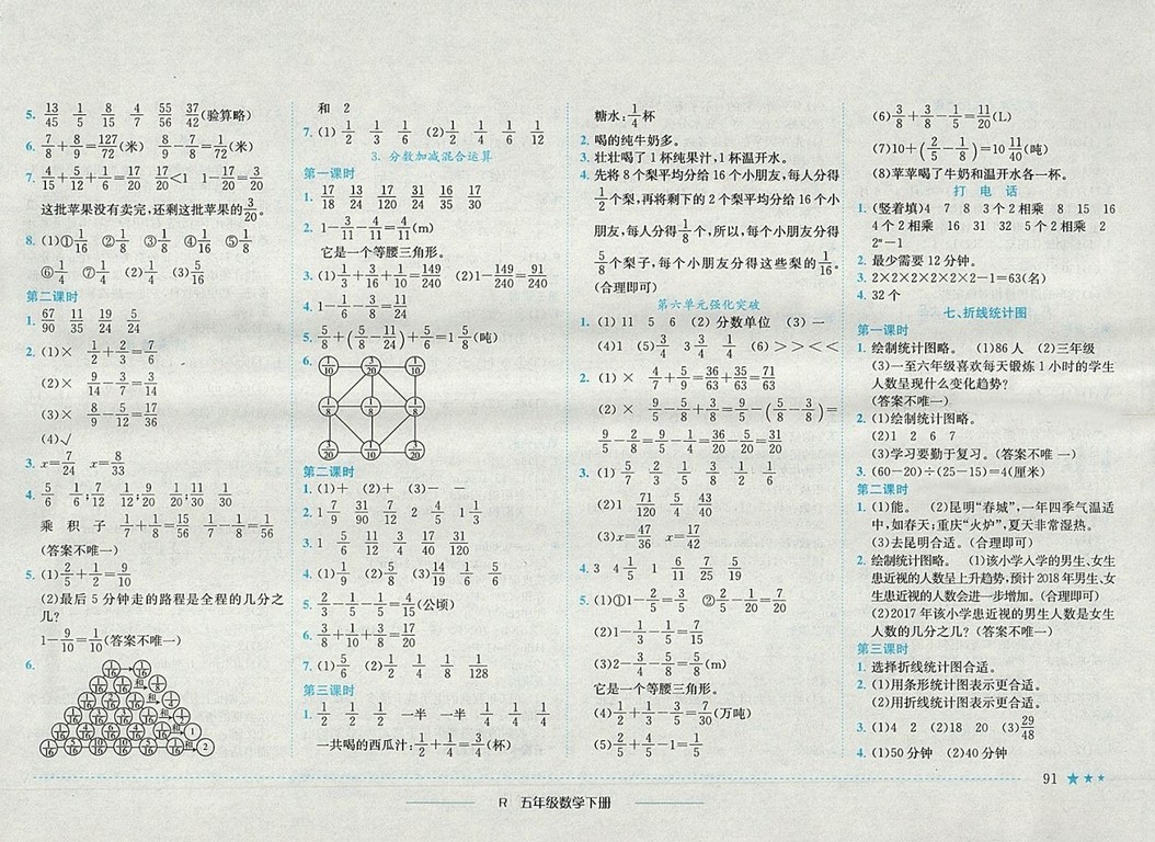 2018年人教版四川專版黃岡小狀元作業(yè)本五年級數(shù)學(xué)下冊參考答案