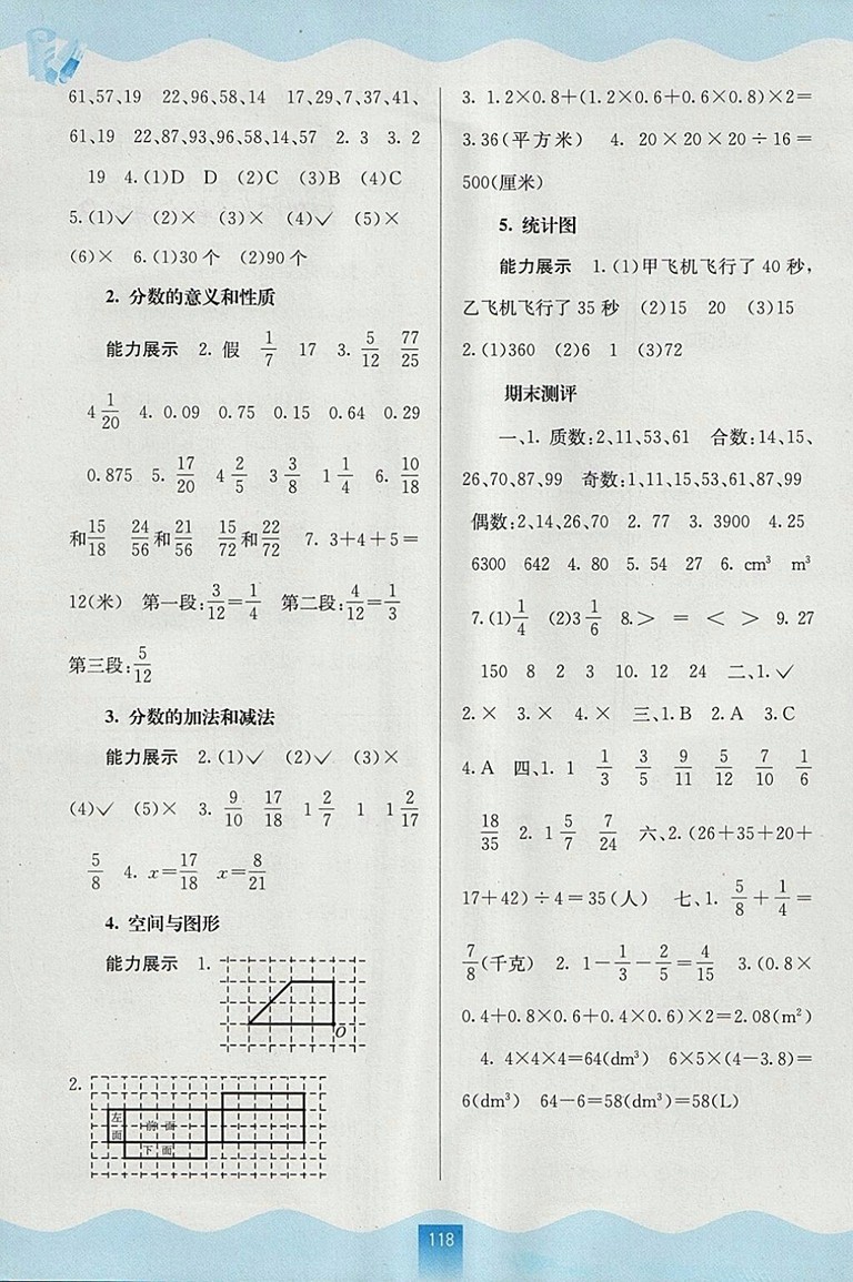 2018年人教版自主學(xué)習(xí)能力測(cè)評(píng)五年級(jí)數(shù)學(xué)下冊(cè)參考答案