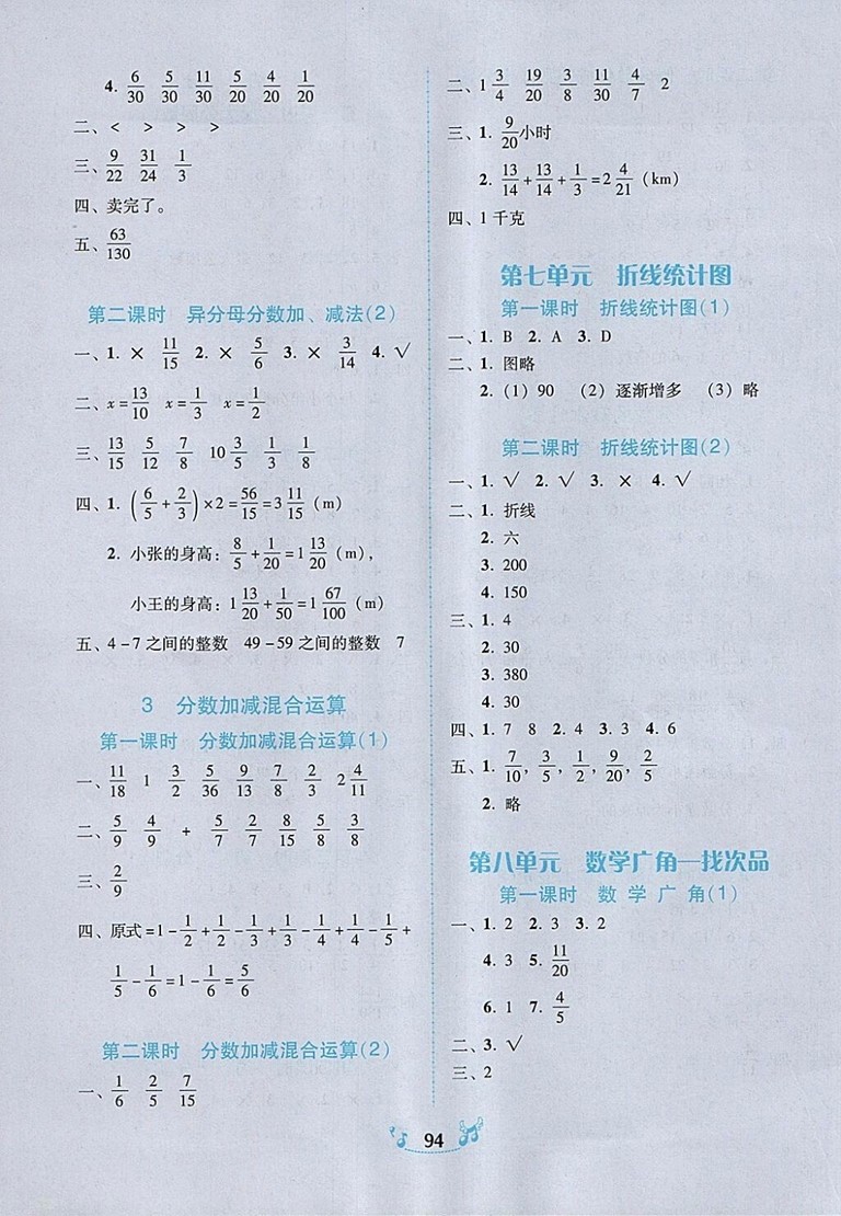 2018年人教版百年學(xué)典課時(shí)學(xué)練測(cè)五年級(jí)數(shù)學(xué)下冊(cè)參考答案