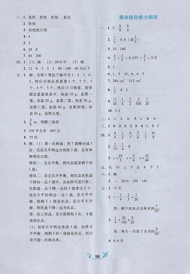 2018年人教版百年學(xué)典課時(shí)學(xué)練測(cè)五年級(jí)數(shù)學(xué)下冊(cè)參考答案