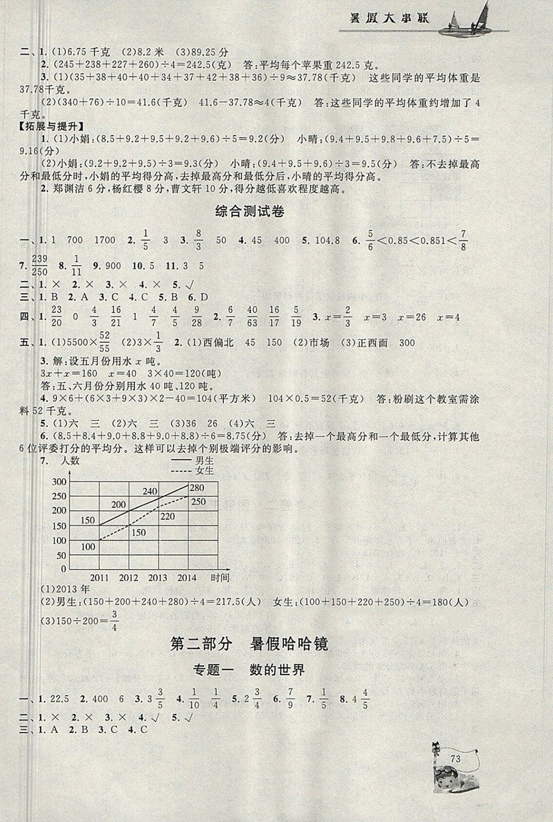 2018年北師大版暑假大串聯(lián)五年級數(shù)學(xué)參考答案