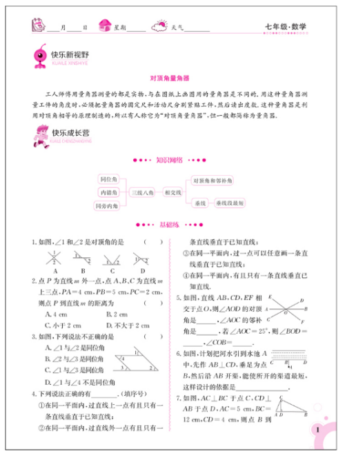 2018金太陽(yáng)教育人教版新版快樂(lè)暑假數(shù)學(xué)七年級(jí)參考答案