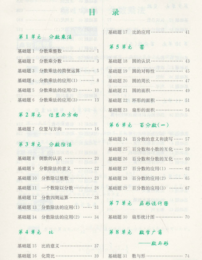 2018數(shù)學優(yōu)等生基礎題舉一反三六年級參考答案