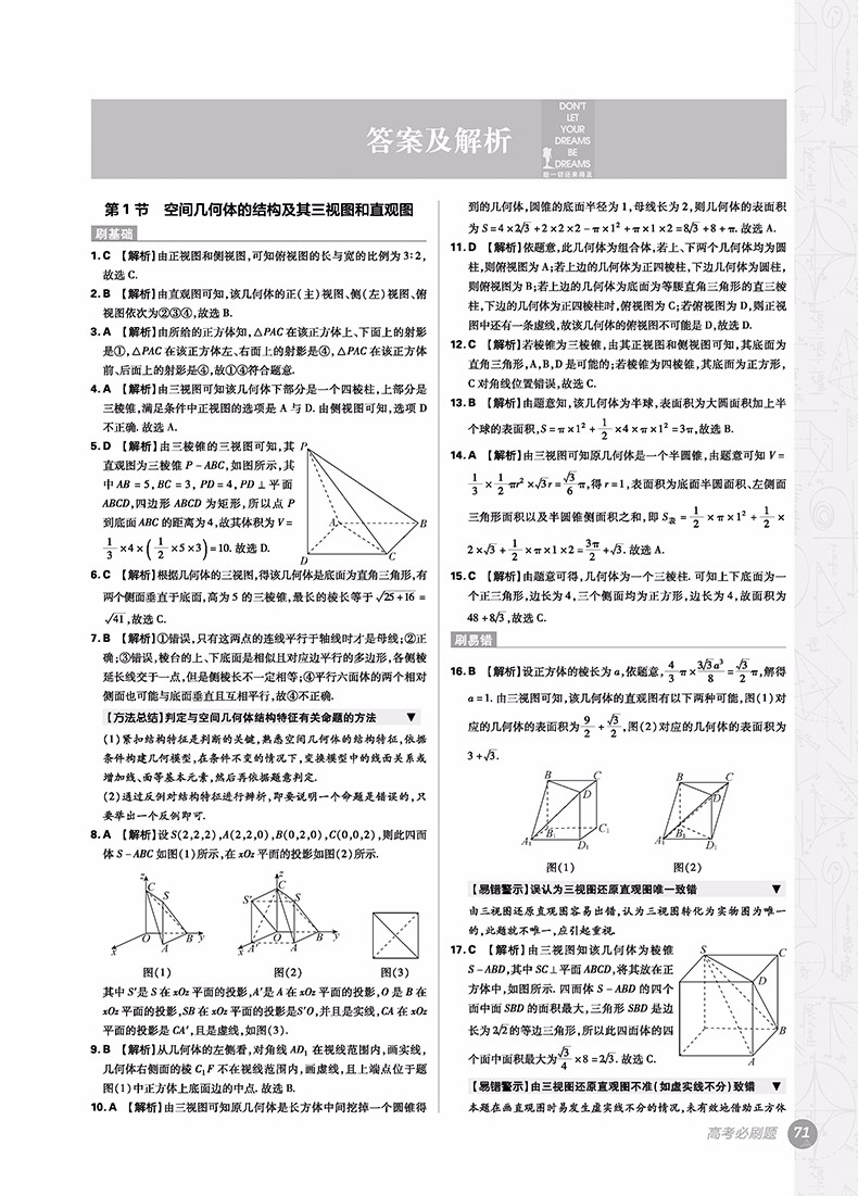 2018版高考必刷題數(shù)學(xué)4立體幾何專項(xiàng)訓(xùn)練參考答案