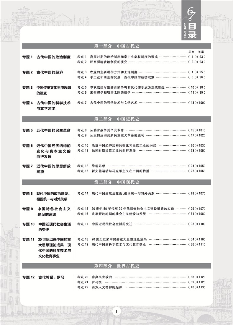 2019高考必刷題歷史真題分類訓(xùn)練參考答案