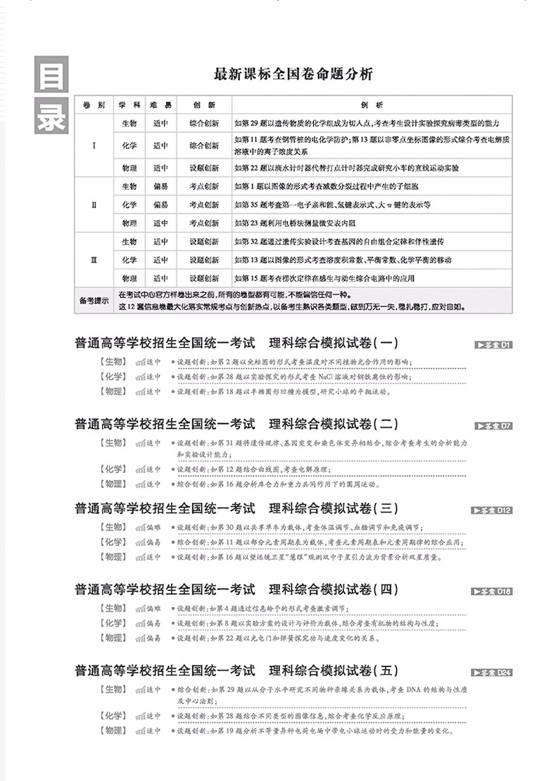 2019新課標全國卷1高考必刷卷信息12套理科綜合參考答案