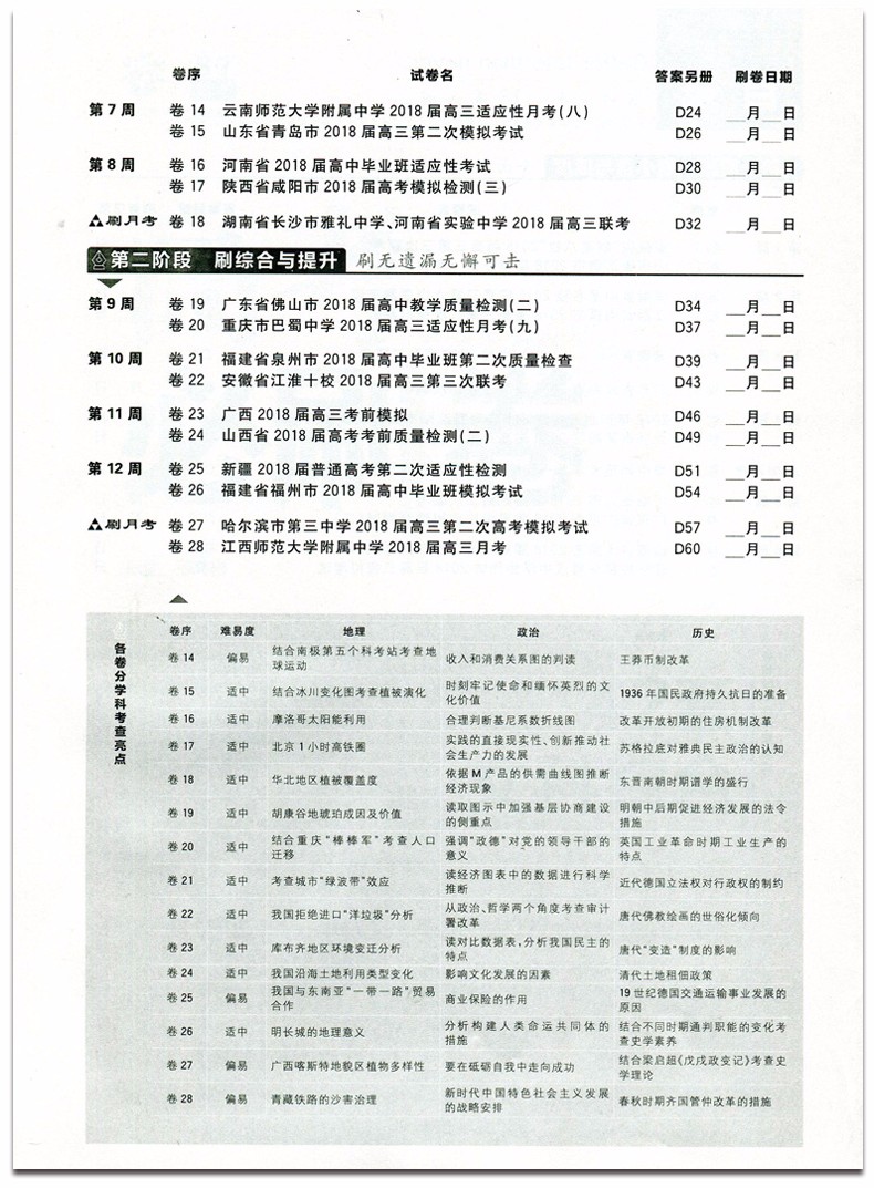 2019新課標全國卷高考必刷卷42套文科綜合參考答案