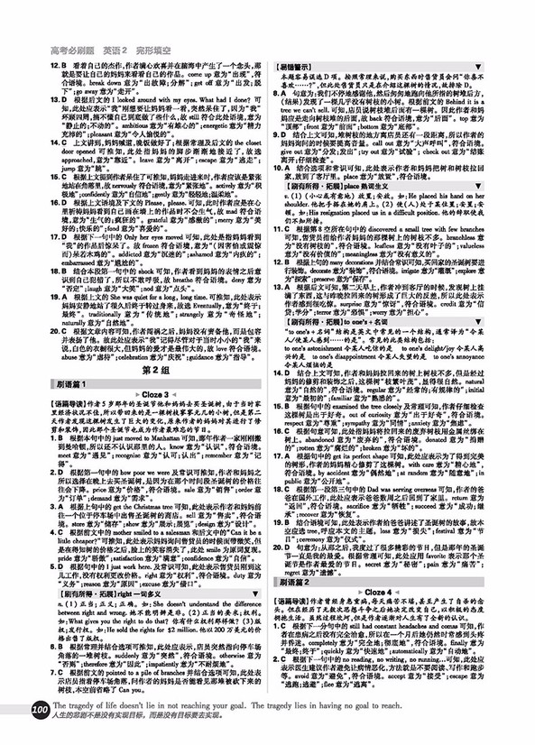 2019高考必刷題英語(yǔ)2完形填空參考答案