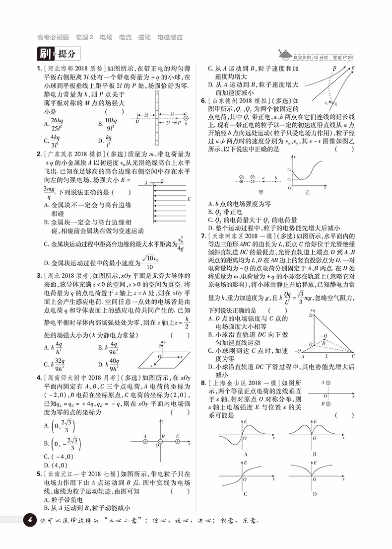 2019高考必刷題物理2電場(chǎng)電流磁場(chǎng)電磁感應(yīng)參考答案