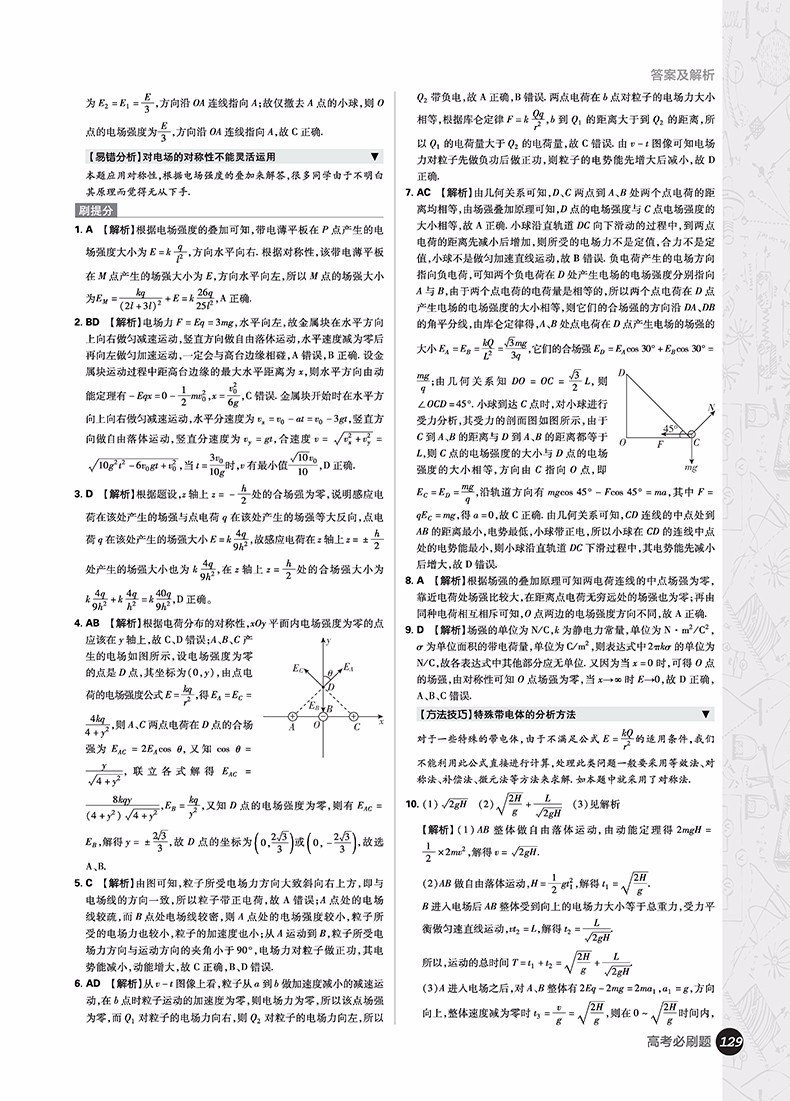 2019高考必刷題物理2電場(chǎng)電流磁場(chǎng)電磁感應(yīng)參考答案