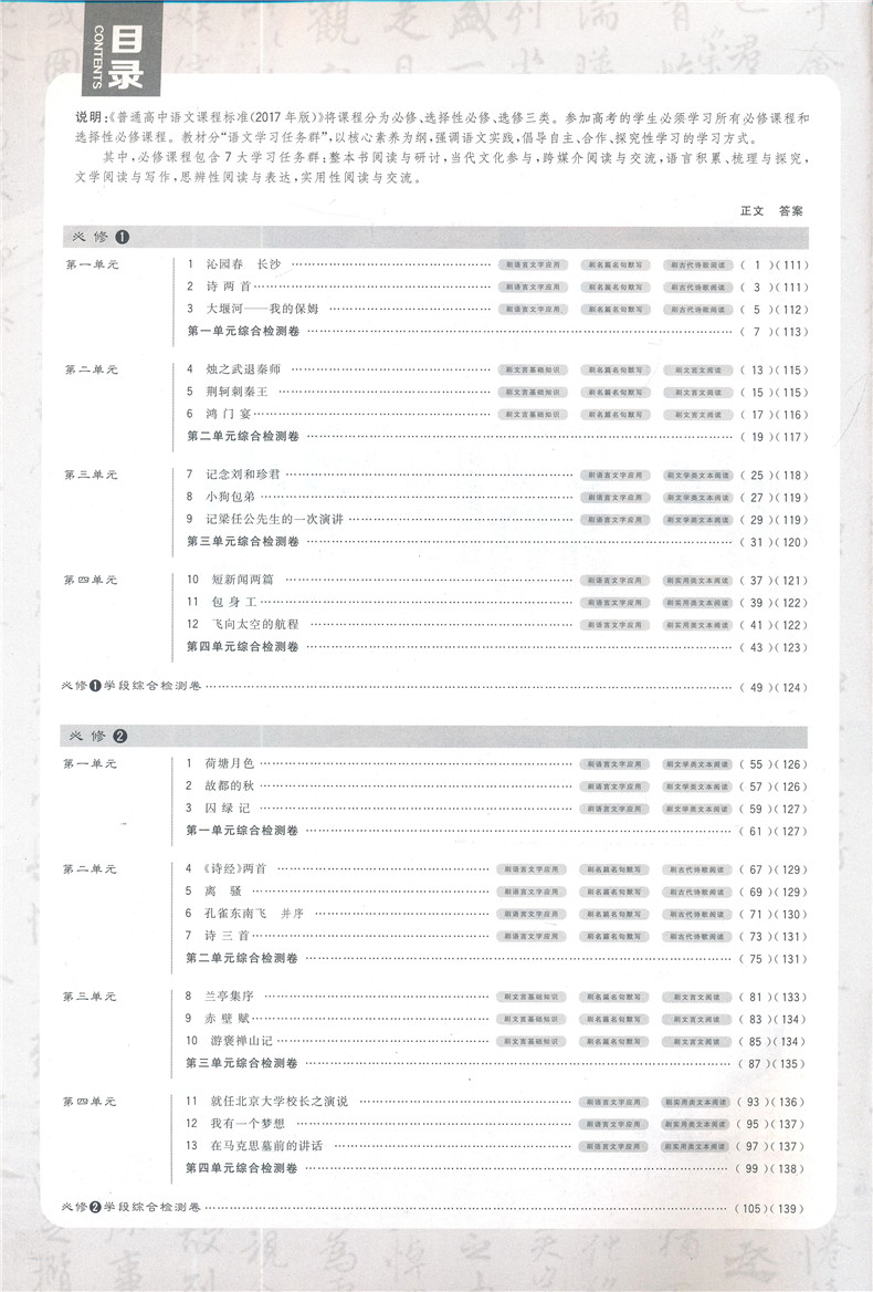 2019高中必刷題人教版語(yǔ)文必修12合訂本參考答案