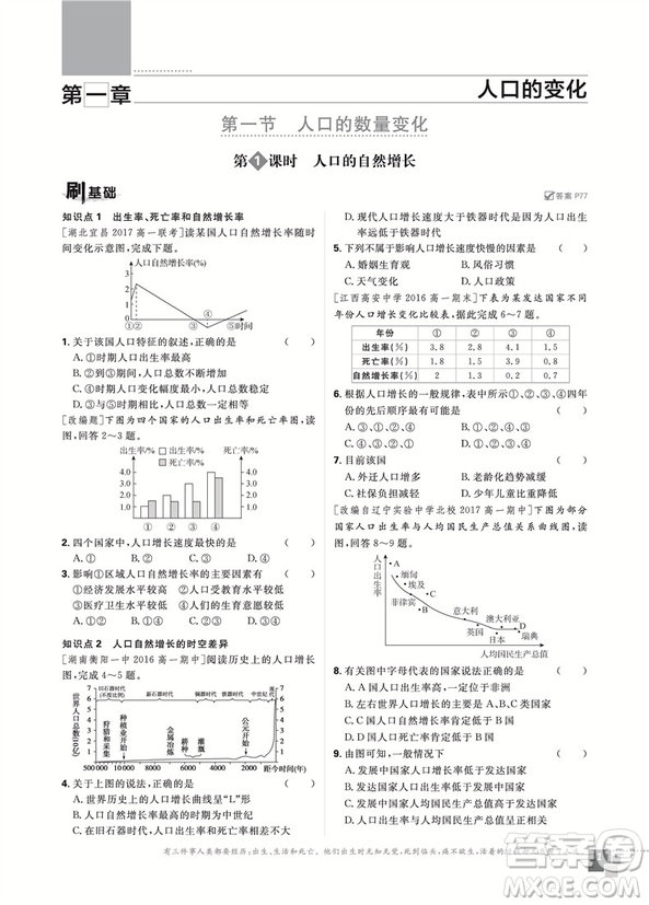 2019人教版高中必刷題地理必修2參考答案