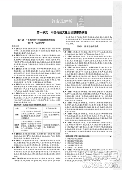 2019人教版高中必刷題歷史必修3參考答案