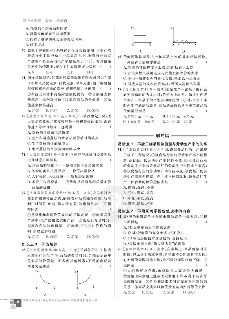 2019人教版理想樹(shù)高中必刷題政治必修1參考答案