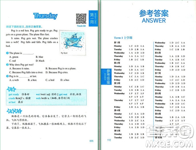 2018年周計(jì)劃小學(xué)英語(yǔ)閱讀強(qiáng)化訓(xùn)練 一二年級(jí)第二版參考答案