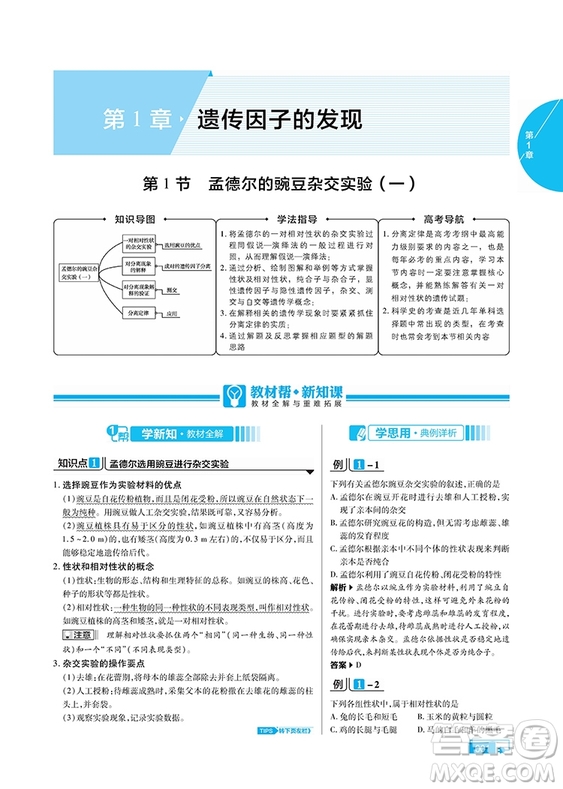 2019教材幫高中生物必修2人教版參考答案