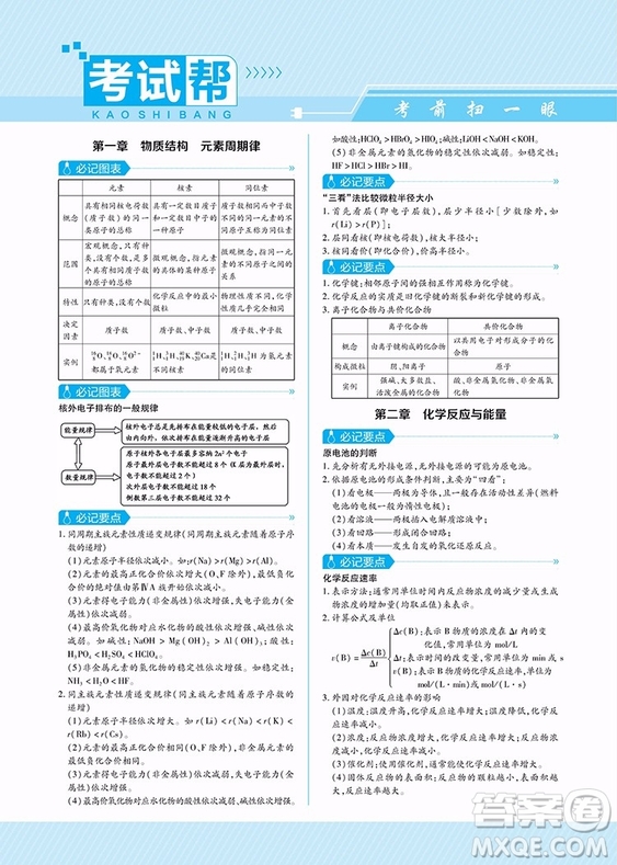 2018教材幫高中化學(xué)必修二人教版參考答案