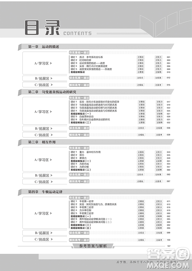 2019人教版一遍過高中物理必修1參考答案