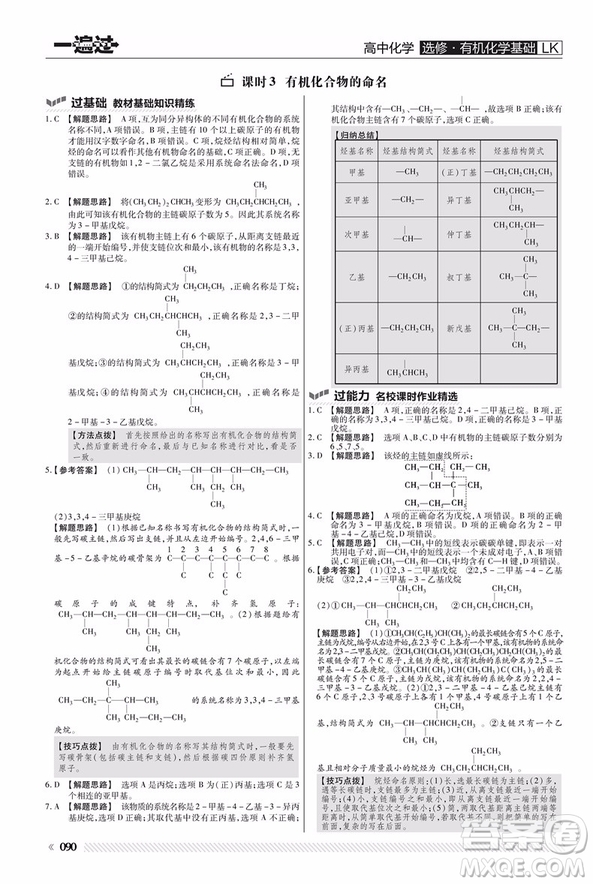 2019魯科版一遍過高中化學(xué)選修5參考答案