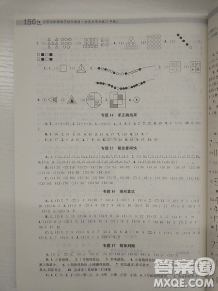 小學(xué)生階梯數(shù)學(xué)培優(yōu)題典分類分項分級1年級參考答案