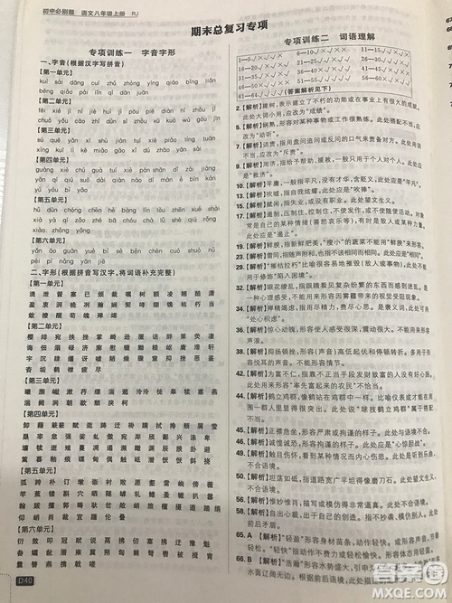 2019理想樹67初中自主學(xué)習(xí)初中必刷題八年級語文上冊參考答案最新