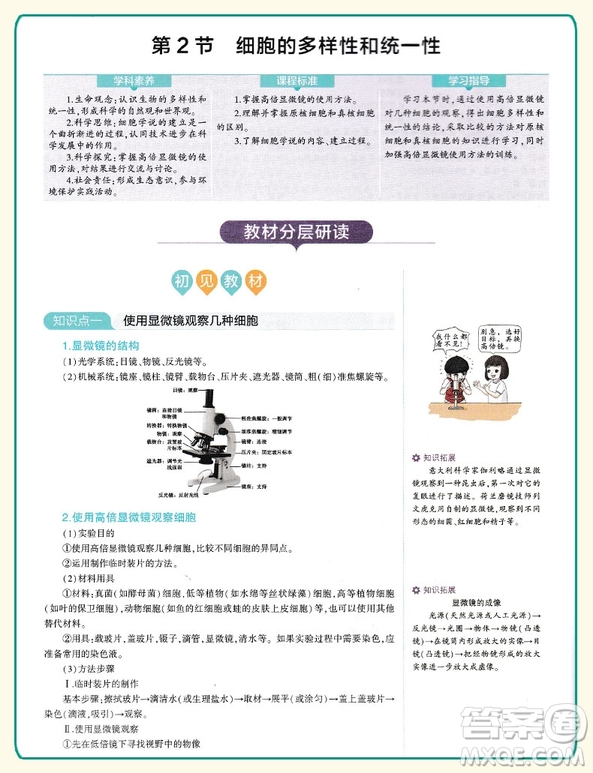 2019新版人教版同學(xué)教材分層講練高中生物必修一參考答案