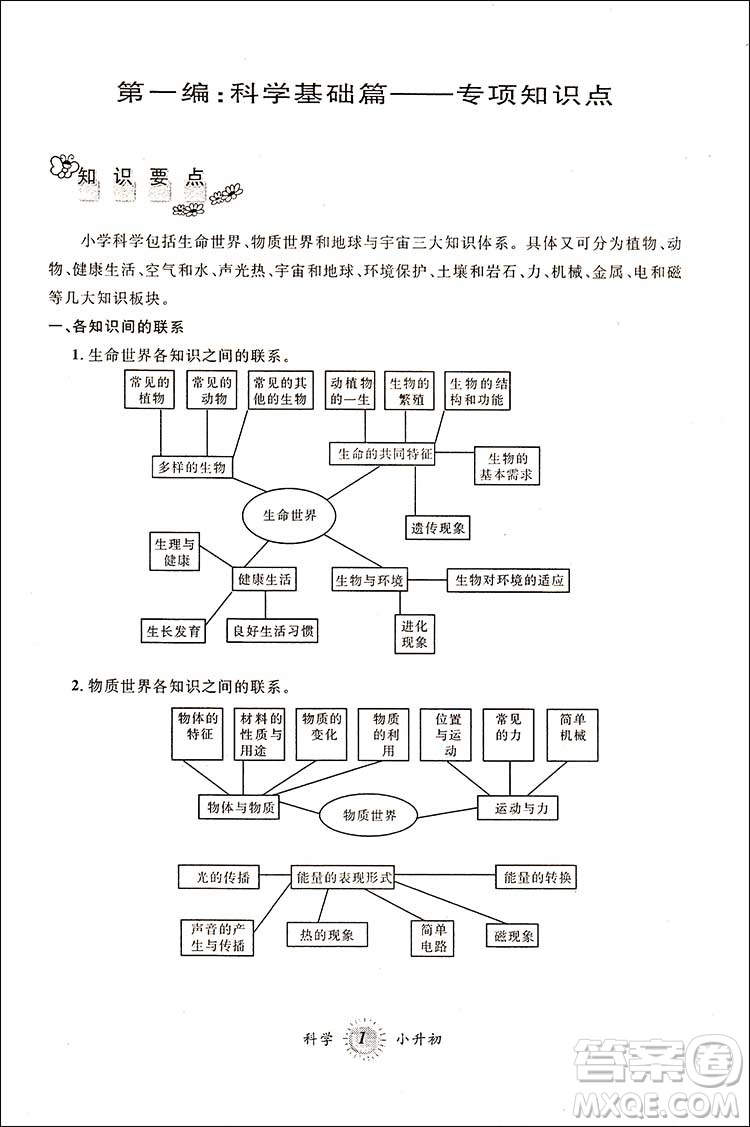 教科版2018版第三學(xué)期暑假銜接科學(xué)小升初參考答案