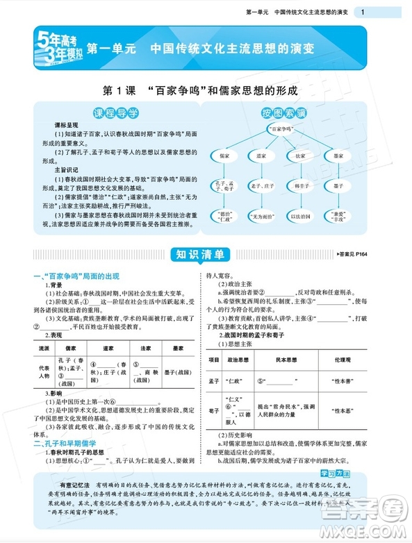 2019人教版5年高考3年模擬高中歷史必修3答案