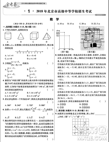 2019版金考卷45套中考全國各省市中考真題模擬試卷匯編數(shù)學(xué)參考答案